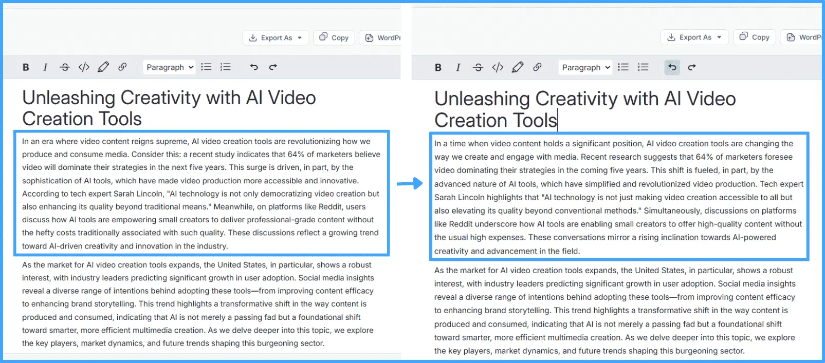 side-by-side-comparison-showing-original-robotic-ai-content-on-the-left-and-humanize-ai’s-rewritten-conversational-version-on-the-right