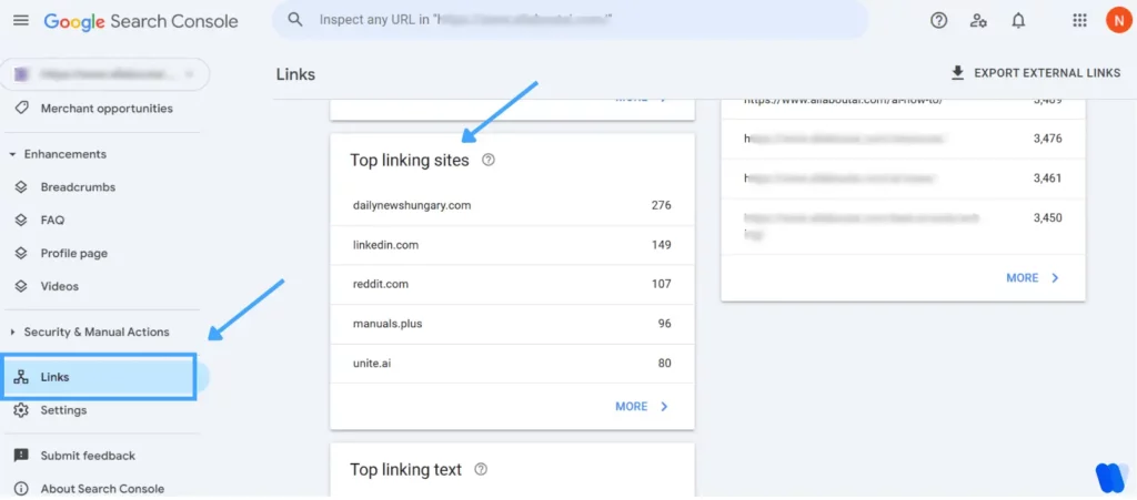 google-search-console-links-report-listing-top-linking-sites-to-analyze-seo-backlink-sources