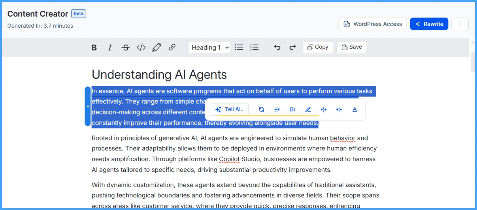 Screenshot-showing-a-user-highlighting-a-paragraph-inside-KIVA’s-Editorial-Canvas-to begin-editing-using-the-Ask-AI-tools.