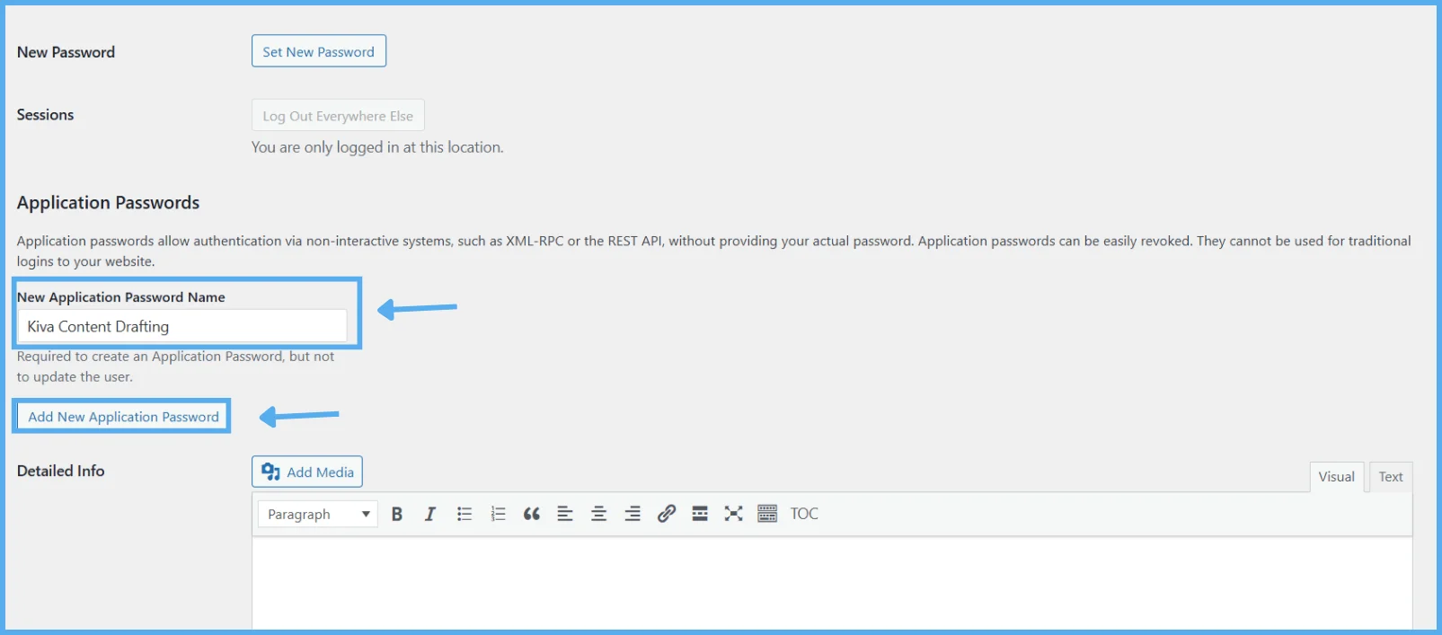 scroll-to-application-password-section-and-add-kiva-connection